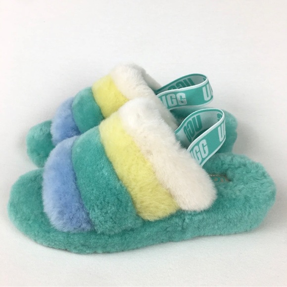 UGG Shoes - UGG Fluff Yeah Green Fur Sheep Slides Slipper Sandal Women’s Sz 7 New